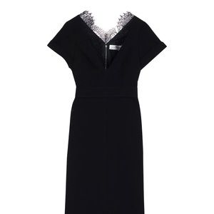 Beautiful Black Victoria Beckham Chantilly lace-Trimmed Crepe Dress